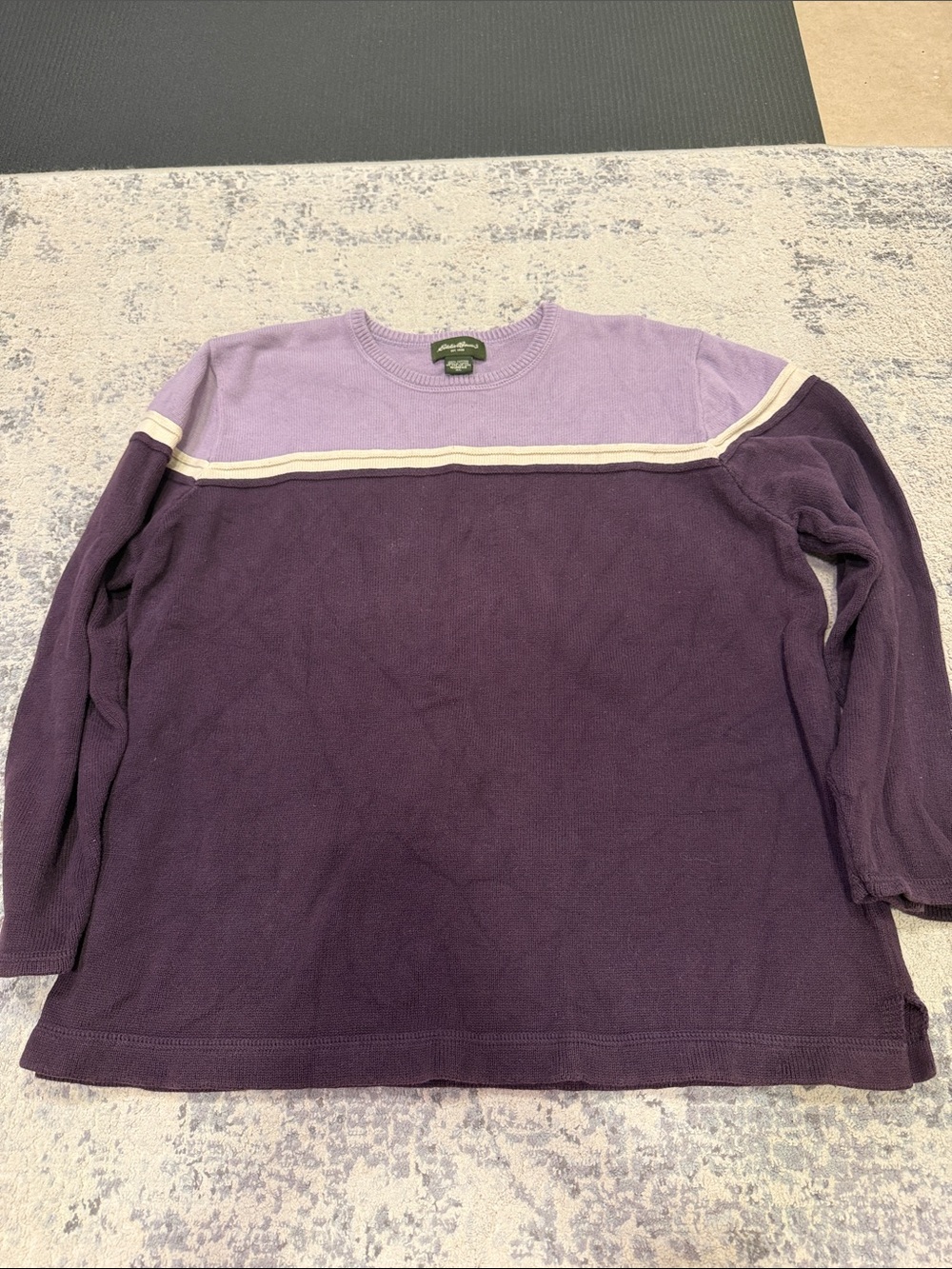 Vintage Eddie Bauer Purple Two-Tone Crewneck Sweater with Cream Stripe